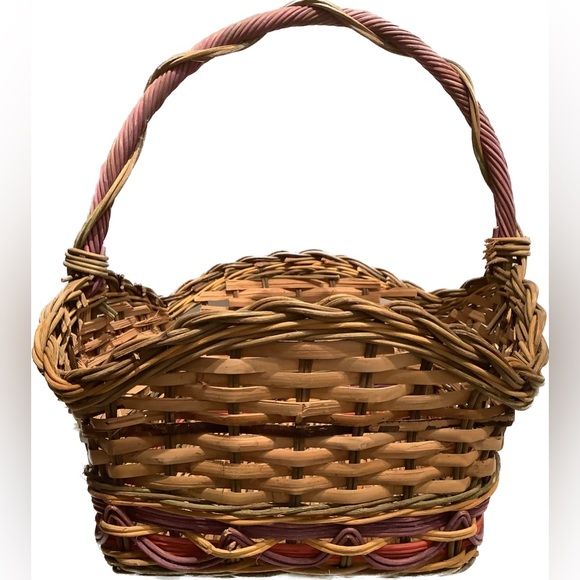 new vintage large clay pansies painted wicker basket - Picture 5 of 12